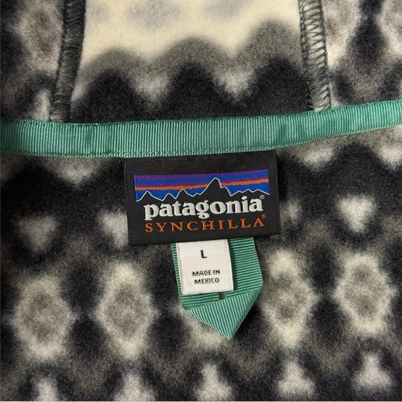 Patagonia Synchilla Snap T Hooded Fleece Jacket Women's L Geometric Print White - Picture 10 of 12